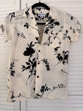 Distortion Y2K Short Sleeve Floral Button-Up Shirt - White/Black